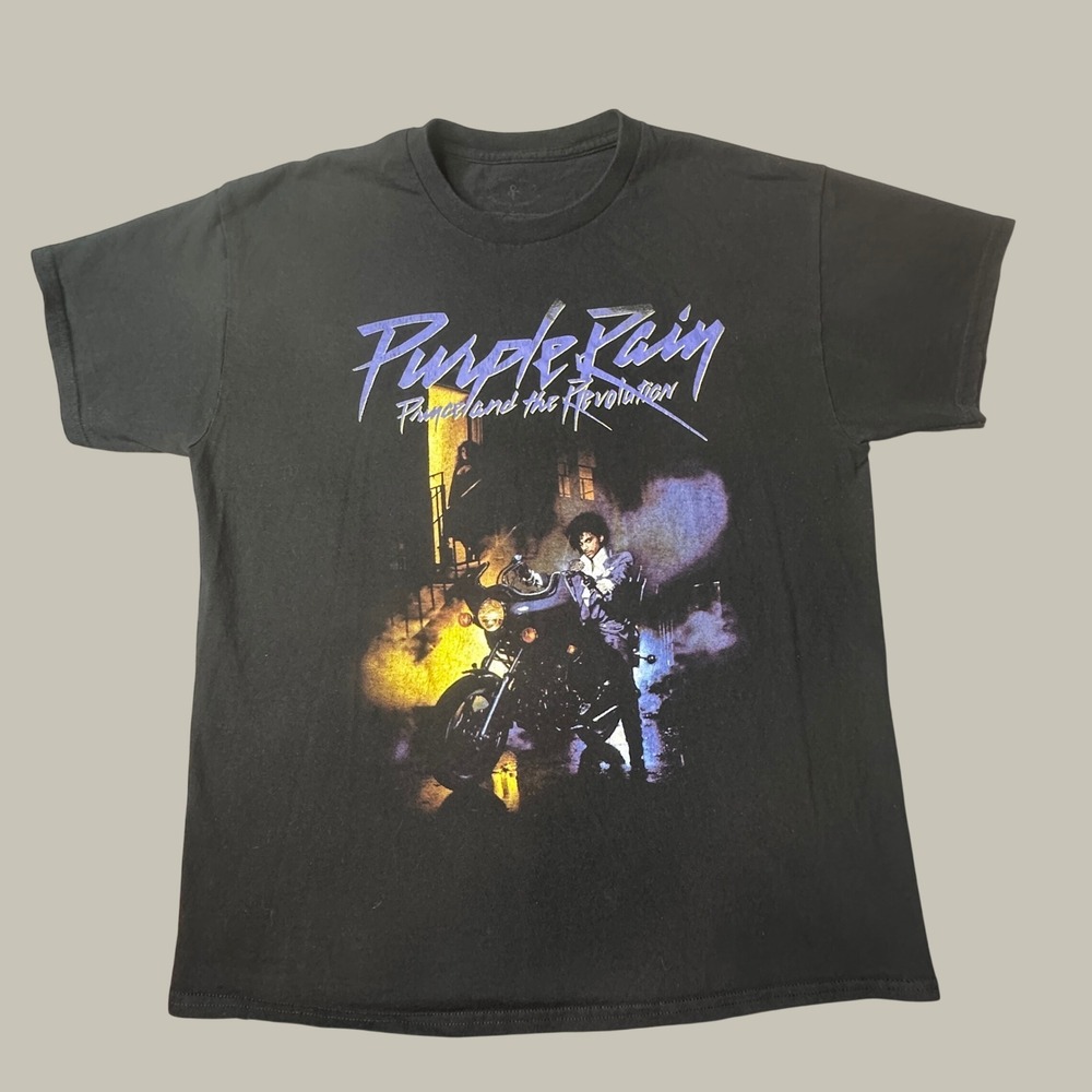 Prince T-Shirt Mens Large Purple Rain Graphic Black Music Rock Revolution Tee